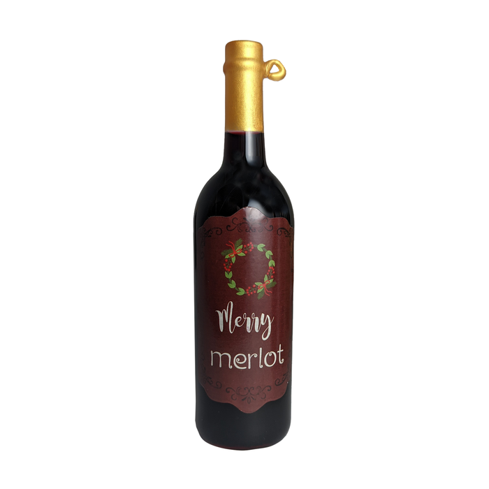 Glass Bottle Ornament - Merry Merlot