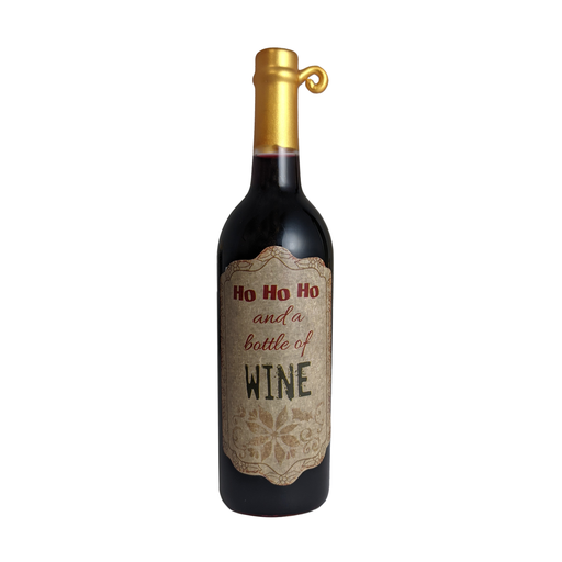 Glass Bottle Ornament - Ho Ho Ho & a Bottle of Wine